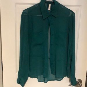 Green sheer long sleeve shirt
